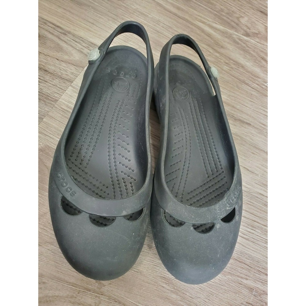 Crocs Shoes Size 9 Black Rubber Sling Back Classic Flats Womens
